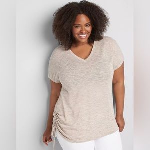 V-Neck Top with Side Drawstring - Lane Bryant - Size 26/28. Color is tan/neutral